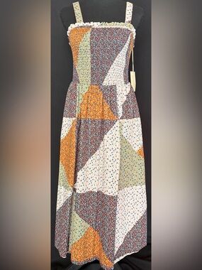 Universal Thread Patchwork Boho Midi Dress Smocked XS NWT